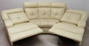 Cream Leather Curved Back Three Seater Recliner Sofa with Footstool