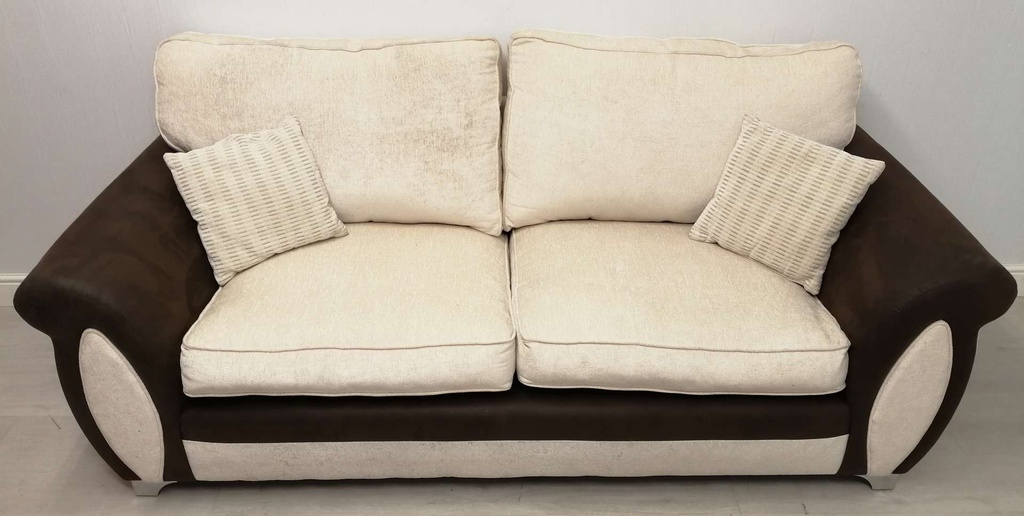 Cream &amp; Brown Three Seater Sofa