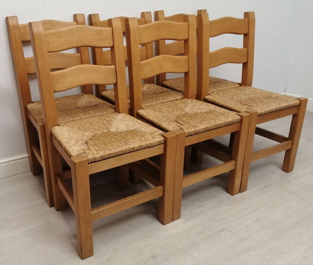6 x Rush Seated Ladder Back Dining Chairs