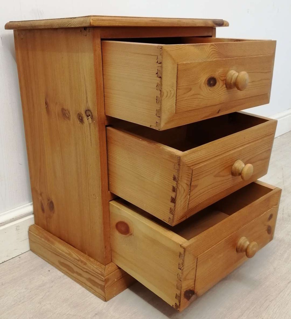 Solid Pine Three Drawer Bedside Chest