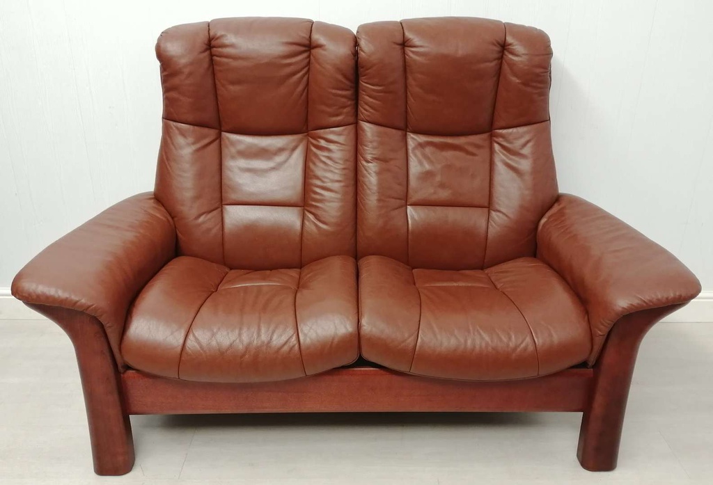 STRESSLESS ‘WINDSOR’ Brown Leather Two Seater High Back Recliner Sofa