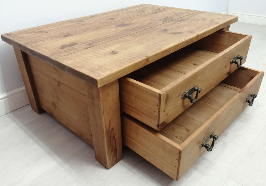 Solid Wood Coffee Table with Two Drawers
