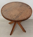 Round Solid Wood Glass Top Side Table