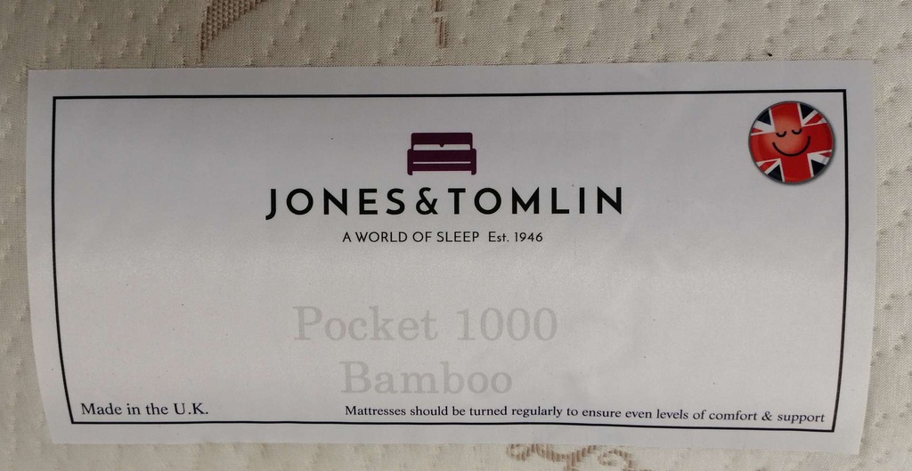 3ft Jones &amp; Tomlin ‘Pocket 1000 Bamboo’ Mattress