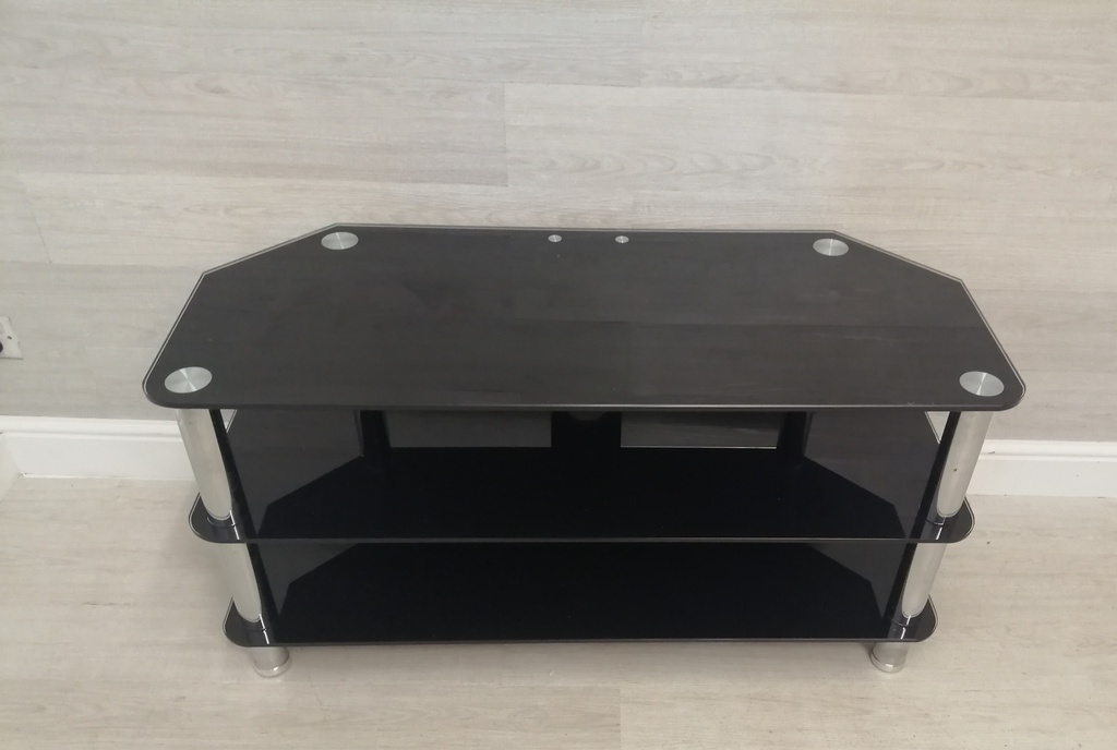 QUALITY LARGE BLACK GLASS TV STAND