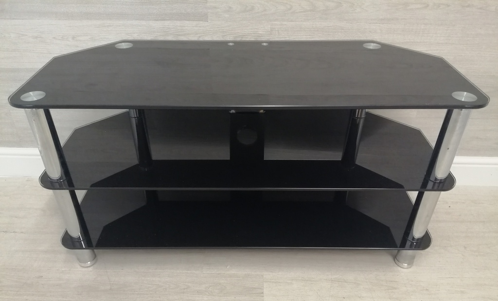 QUALITY LARGE BLACK GLASS TV STAND