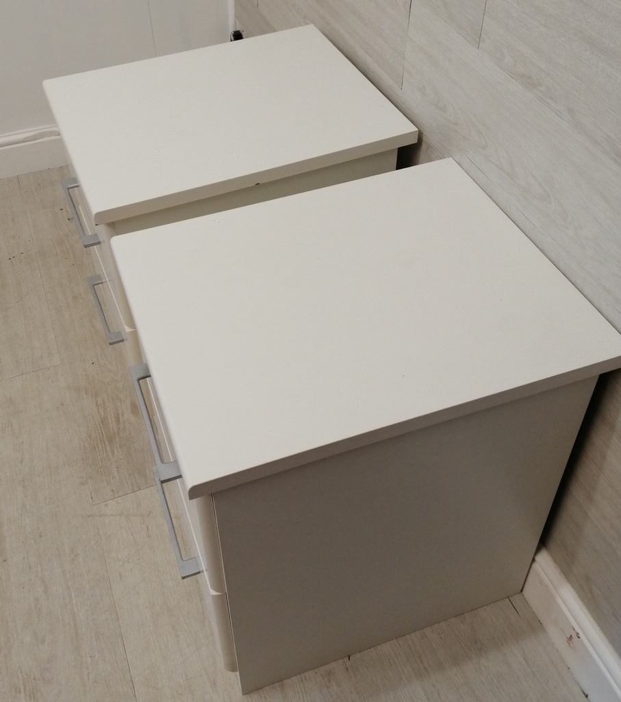 pair of two drawer white bedsides