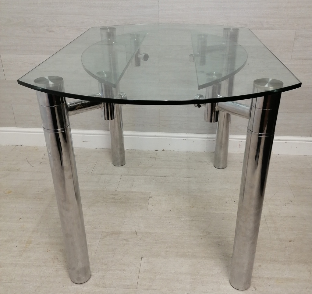 round GLASS TOP EXTENDING DINING TABLE