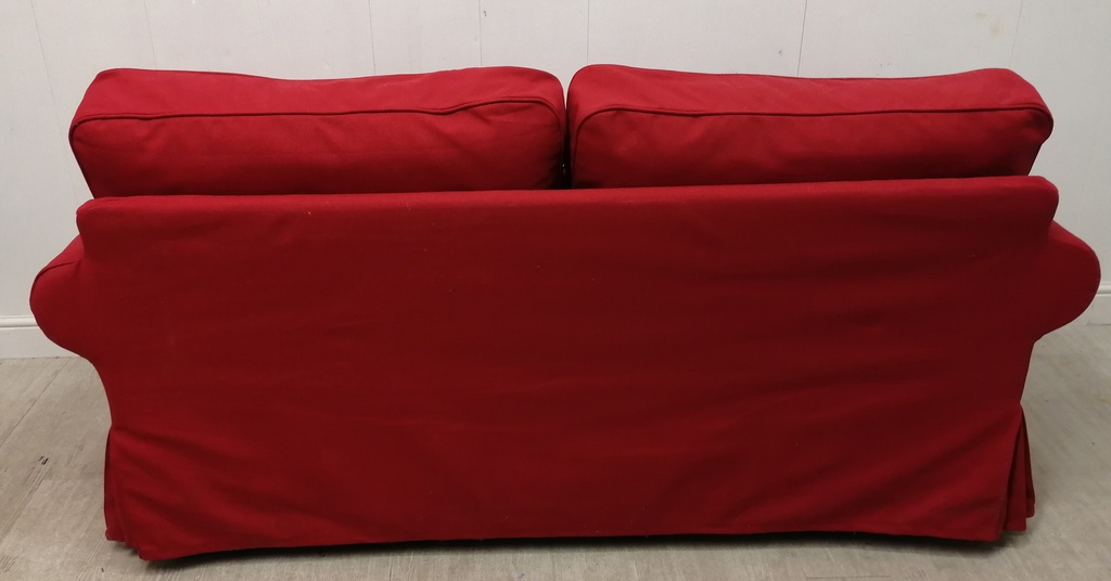 red IKEA ‘EKTORP’ GREY TWO SEATER SOFA