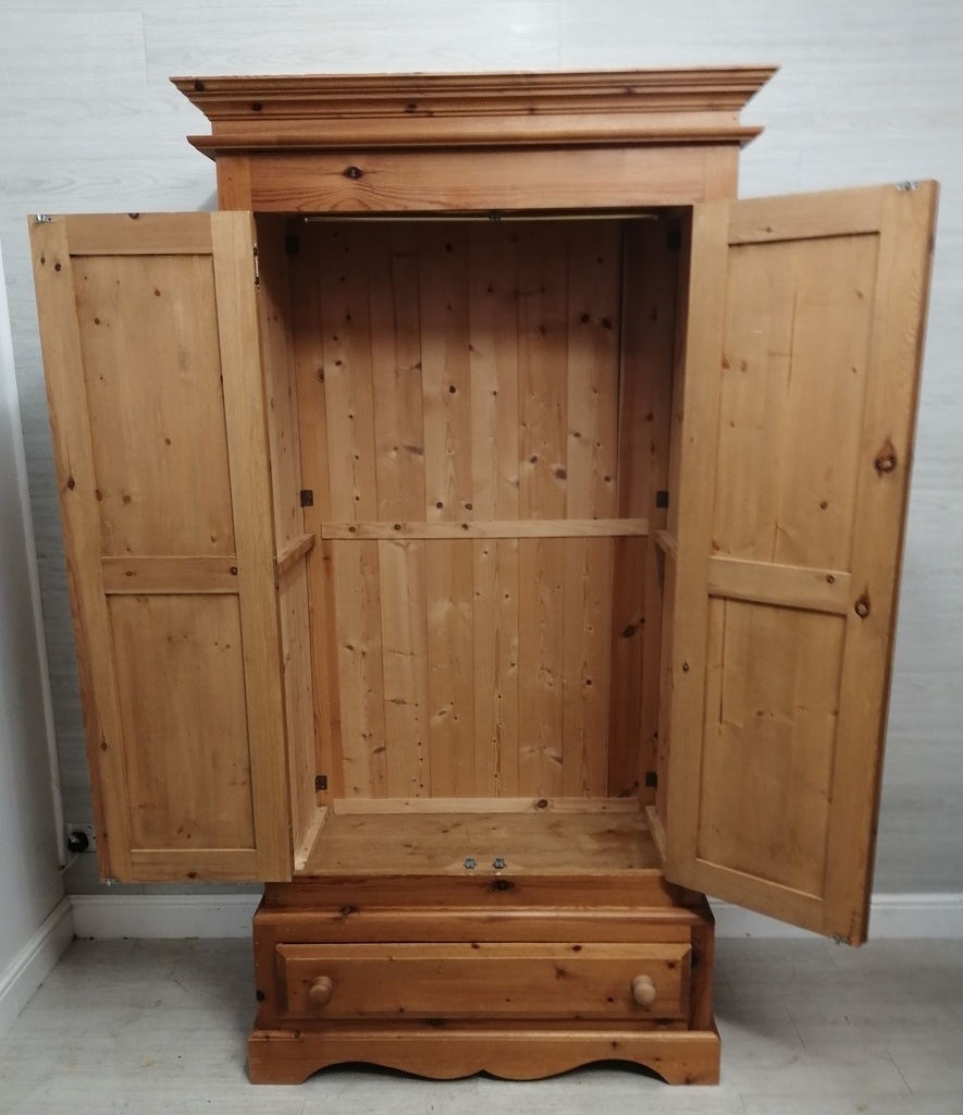 SOLID PINE DOUBLE WARDROBE WITH DRAWER