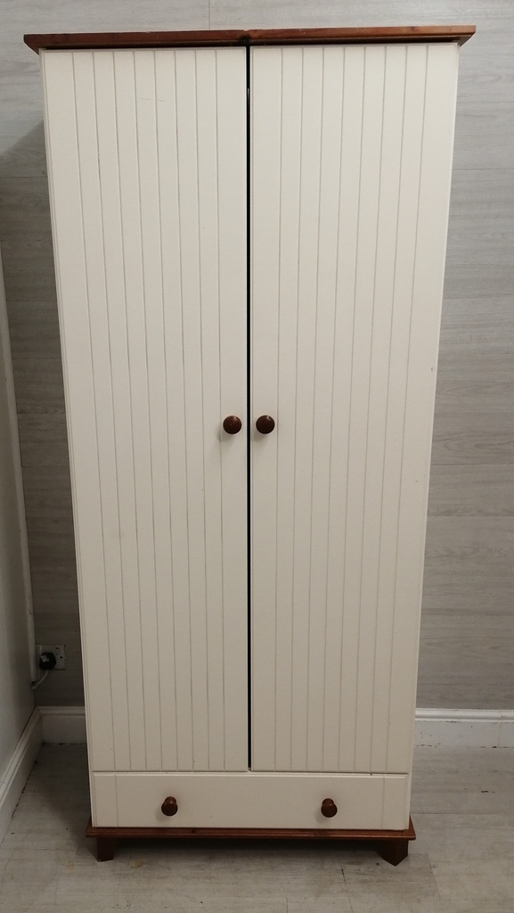 two door off white shaker style wardrobe