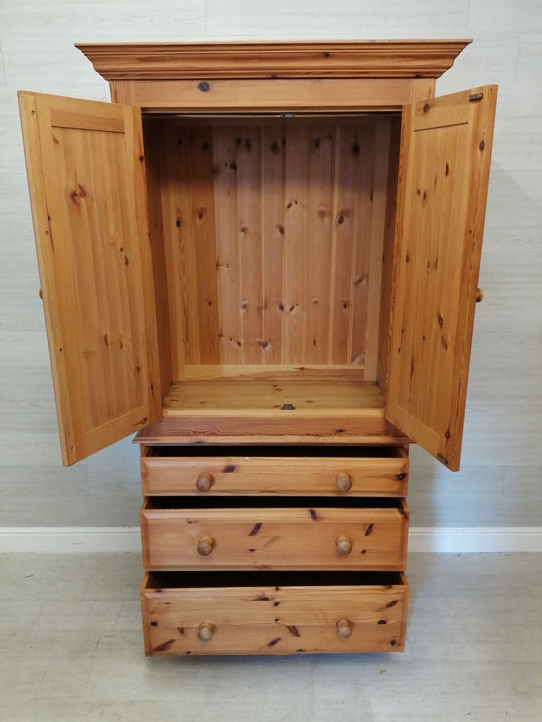 solid pine wardrobe with three drawers