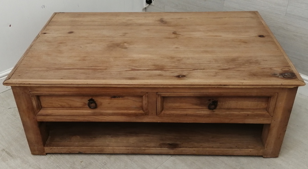 great rustic pine large two drawer coffee table