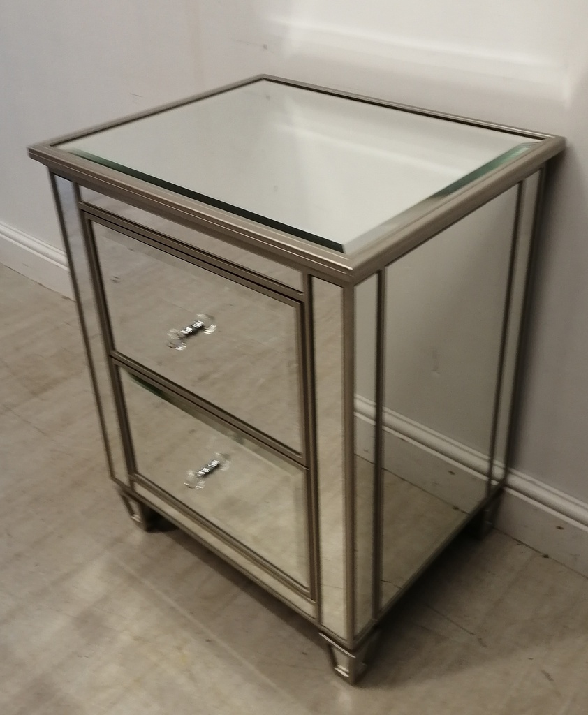 MIRRORED TWO DRAWER BEDSIDE CHEST