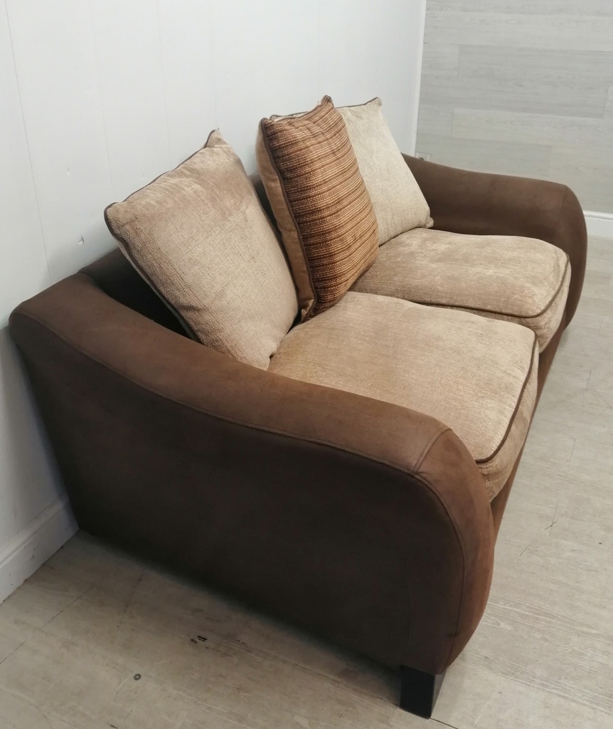 TWO SEATER BROWN TONED FABRIC SOFA