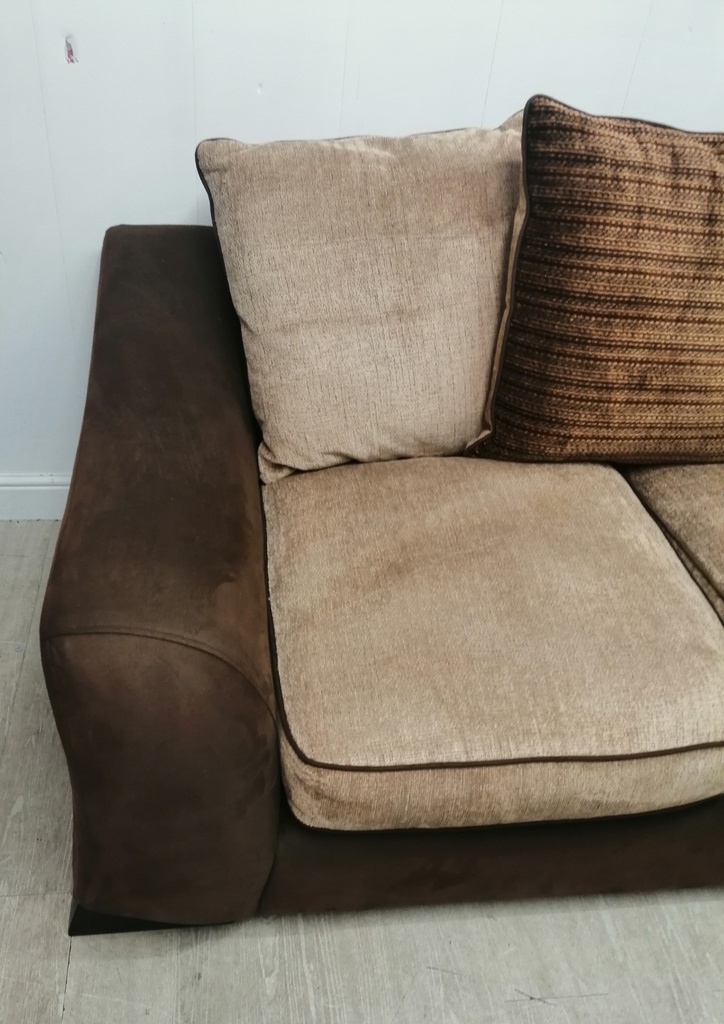 TWO SEATER BROWN TONED FABRIC SOFA