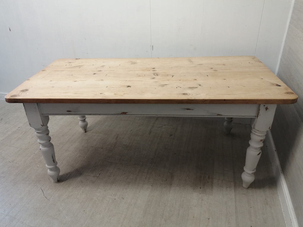 SOLID PINE GREY PAINTED DINING TABLE