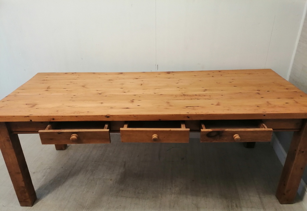 7ft PINE DINING TABLE WITH DRAWERS