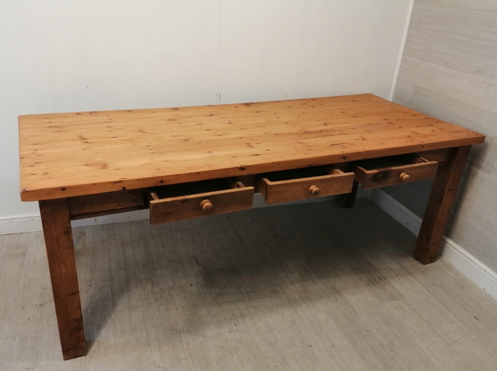 7ft PINE DINING TABLE WITH DRAWERS