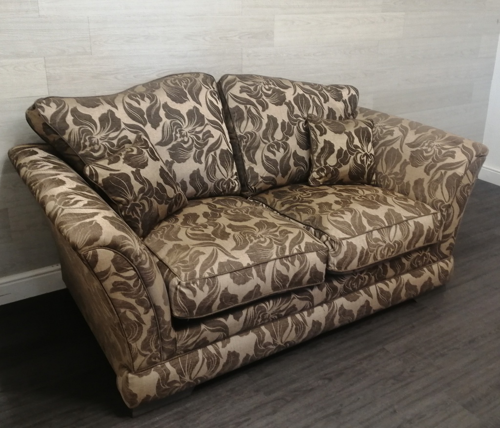 LOVELY TWO SEATER BROWN / gold TONEd FABRIC SOFA