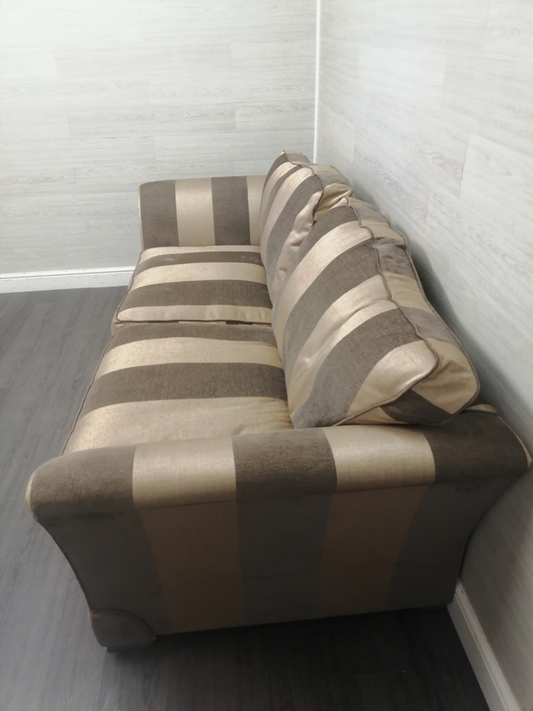 Stunning three SEATER BROWN / GOLD TONED FABRIC stripeSOFA