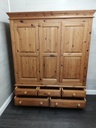 QUALITY SOLID PINE TRIPLE SIZE WARDROBE WITH BANK OF DRAWERS UNDER