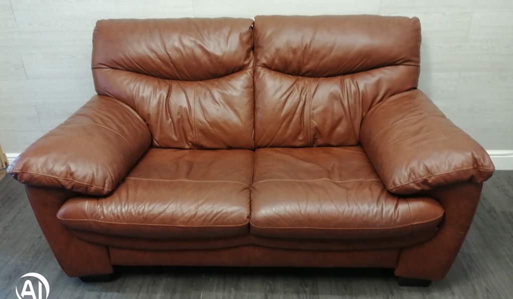 two seater brown leather sofa