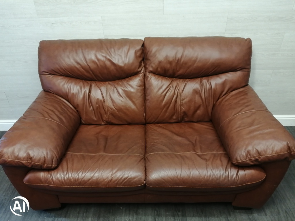 two seater brown leather sofa