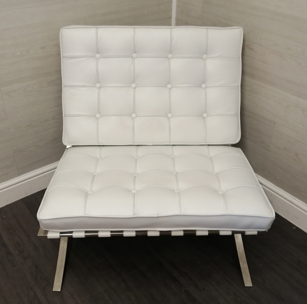 Classic style Modern Barcelona Chair in White faux Leather