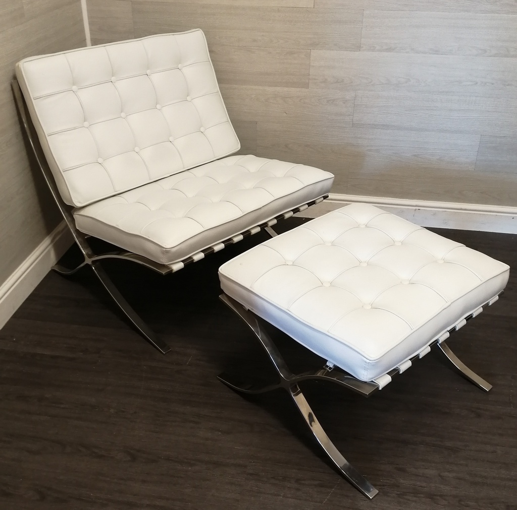 Classic style Modern Barcelona Chair in White faux Leather