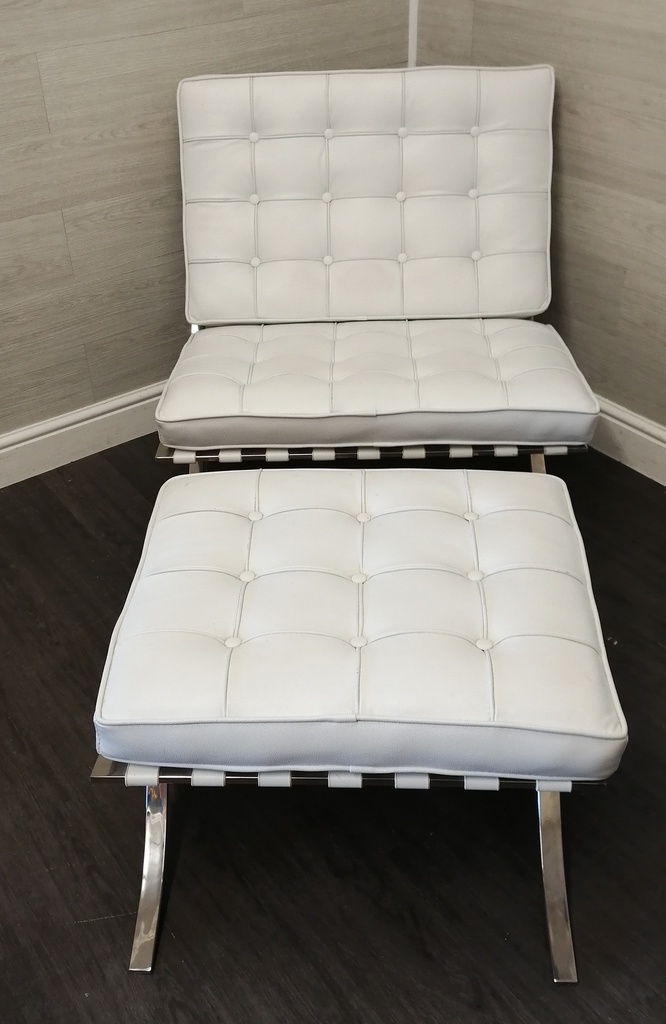 Classic style Modern Barcelona foot stool in White faux Leather