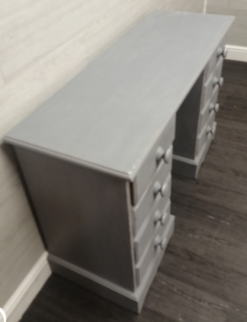 solid PINE ‘Grey' eight DRAWER DESK / DRESSING TABLE