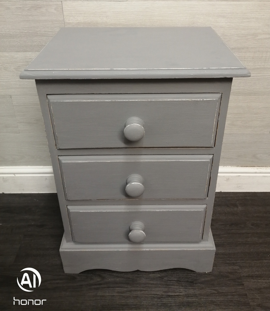 Grey shabby chic Three Drawer Bedside Chest