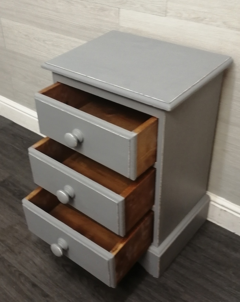 Grey shabby chic Three Drawer Bedside Chest