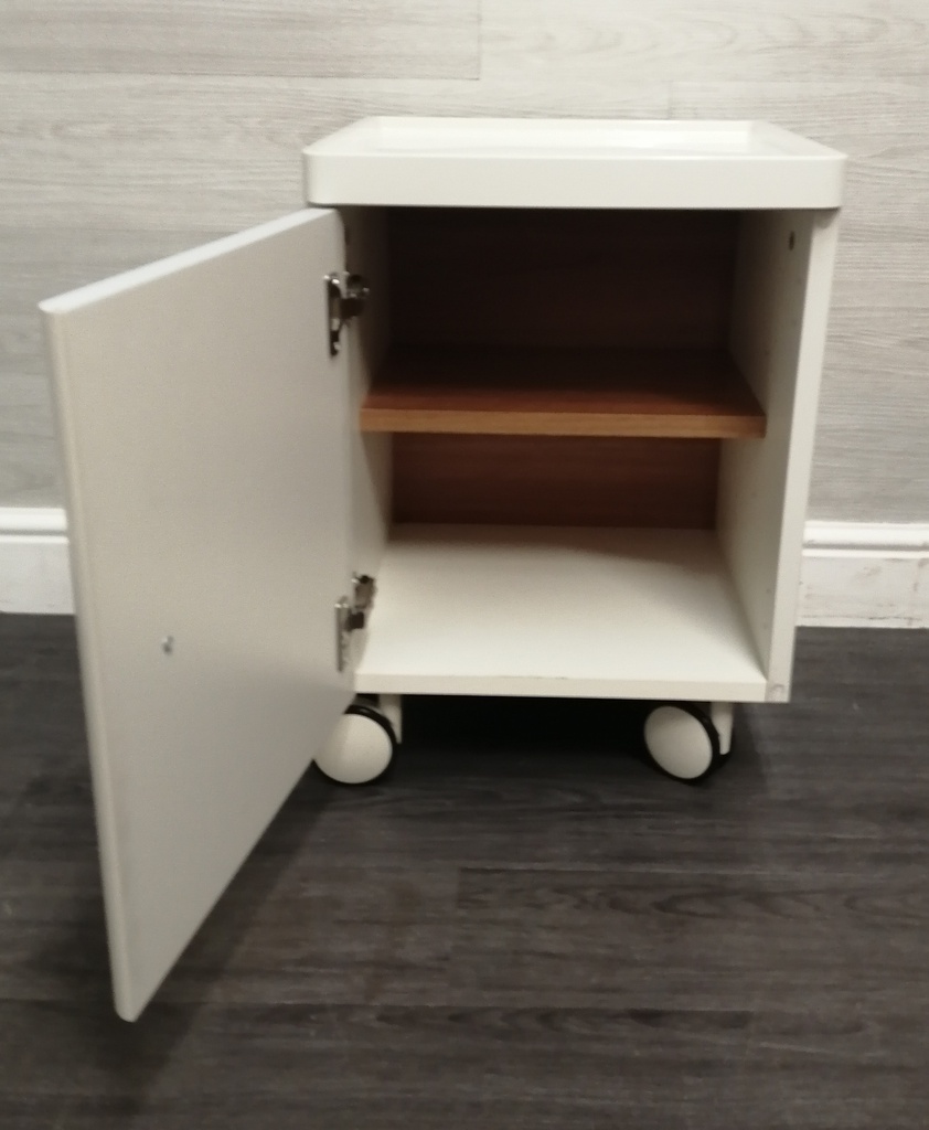 white gloss bedside on wheels