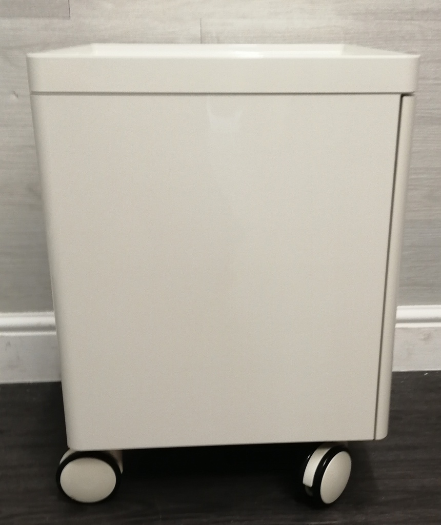 white gloss bedside on wheels