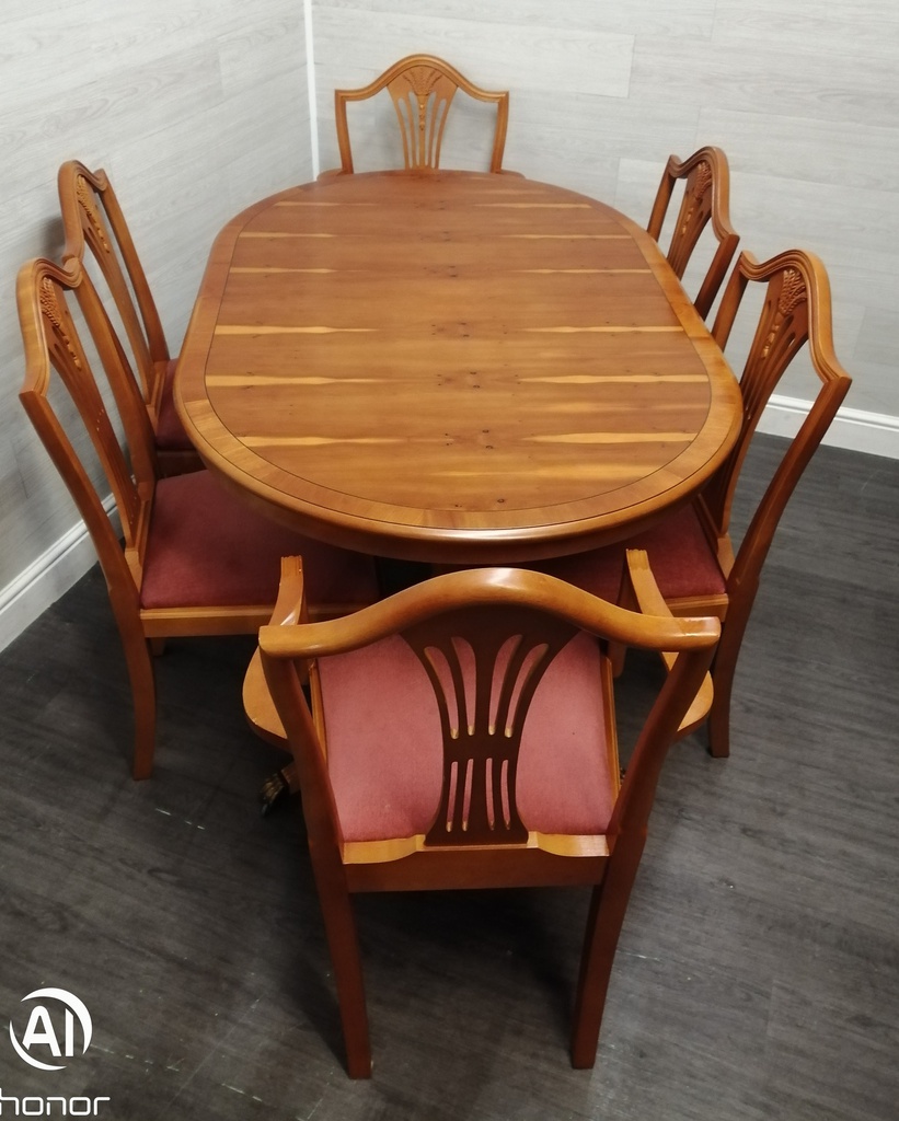 classic repro yew  EXTENDING TABLE AND 6 CHAIRS