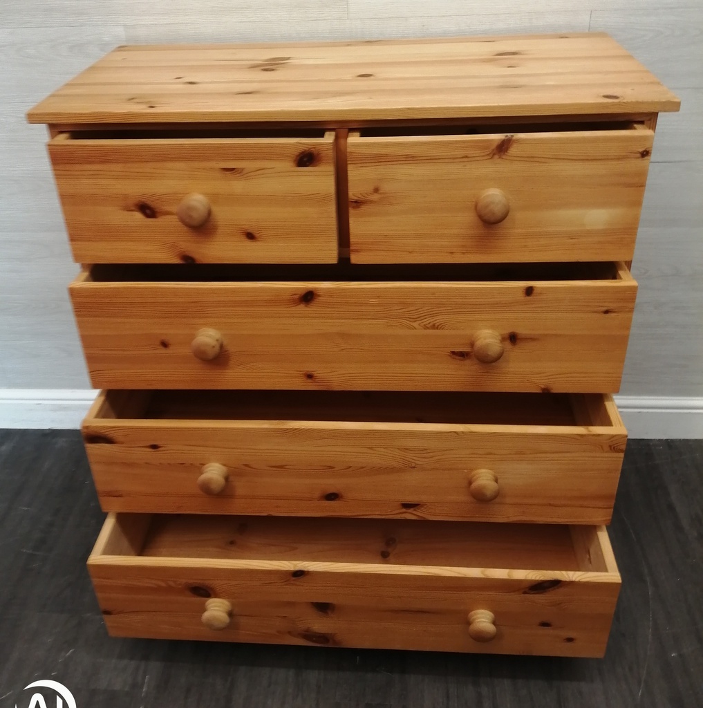 QUALITY SOLID PINE CHEST OF FIVE DRAWERS