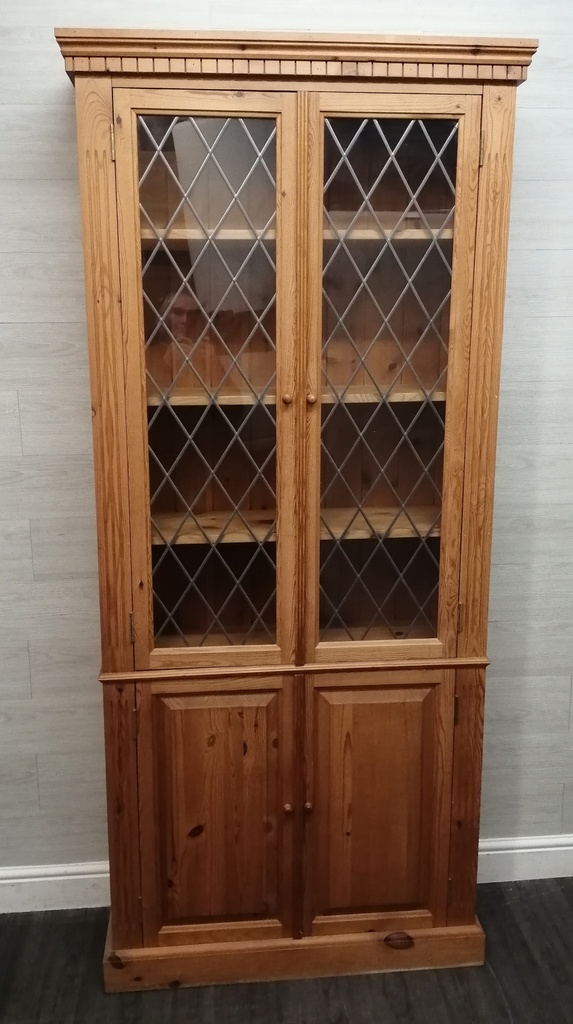 Pine Part Glazed Bookcase Cupboard