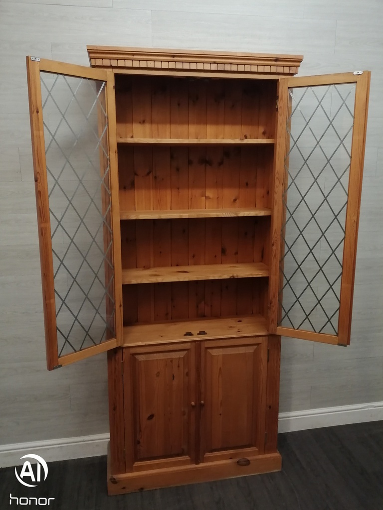 Pine Part Glazed Bookcase Cupboard