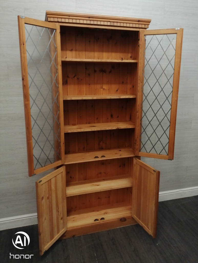 Pine Part Glazed Bookcase Cupboard