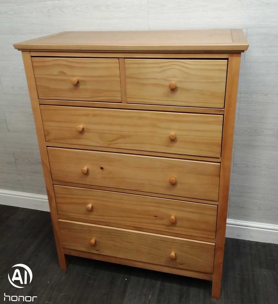 tall six drawer pine chest