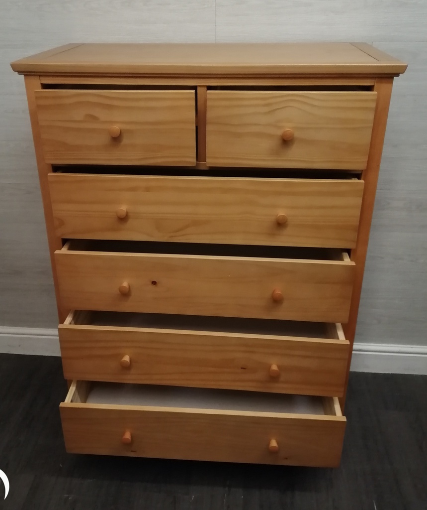 tall six drawer pine chest