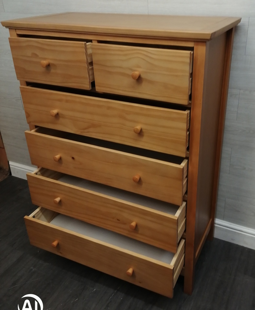 tall six drawer pine chest