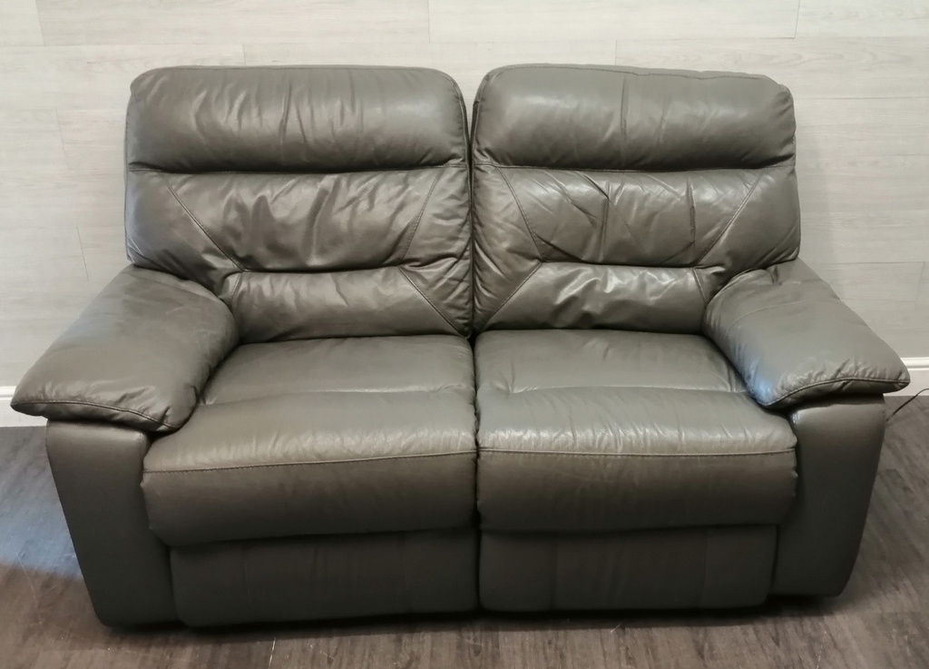 GREY leather ELECTRIC TWO SEATER RECLINER SOFA