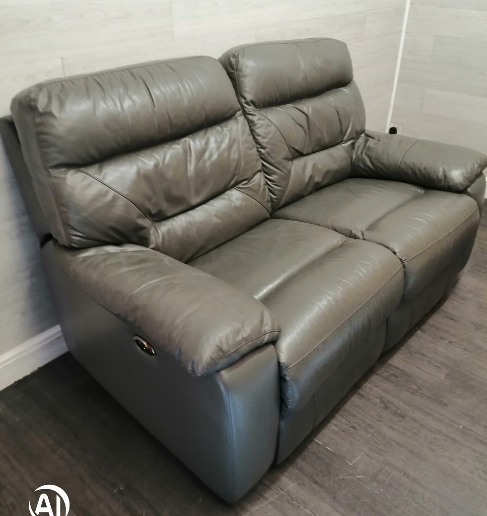 GREY leather ELECTRIC TWO SEATER RECLINER SOFA