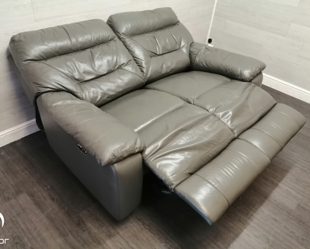 GREY leather ELECTRIC TWO SEATER RECLINER SOFA