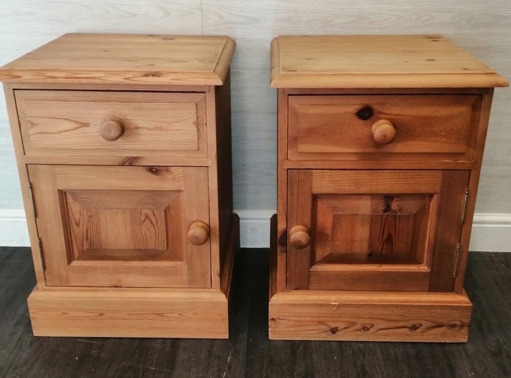 pair of solid pine bedside cupboards