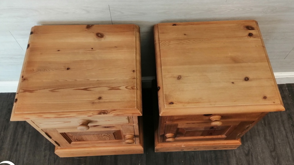 pair of solid pine bedside cupboards