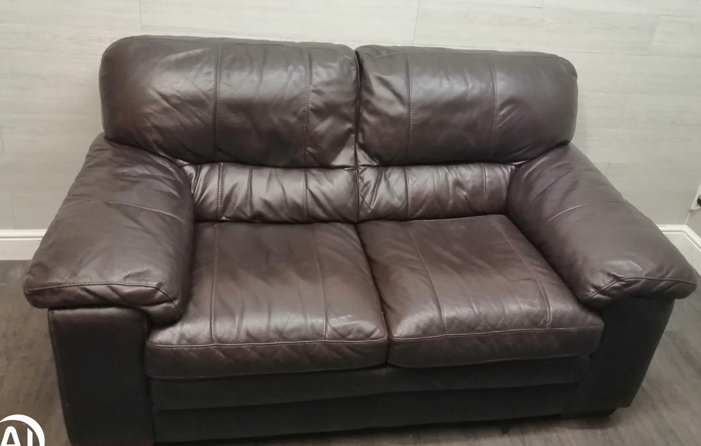 two seater leather brown sofa